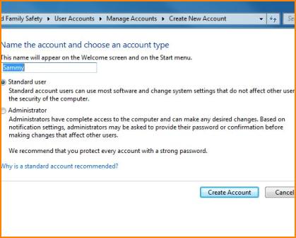 User Account Setup Screen